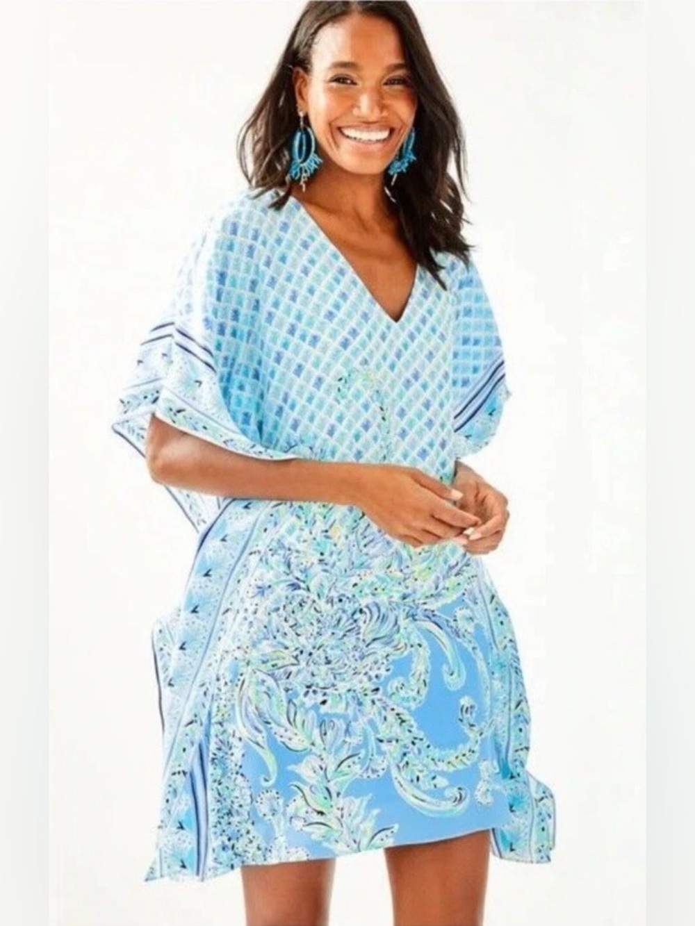 Lilly Pulitzer Lindamarie Silk Caftan Blue Scuba Engineered